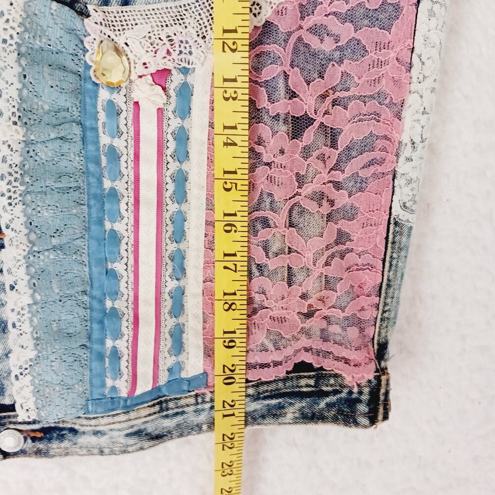 Vest Women Button-Up Jordache Demin Lace Ribbon Jewel Trim Pocket Custom Size XL - Picture 4 of 14